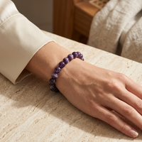 Close-up Amethyst Crystal Bracelet – deep purple bead texture | Soulolith