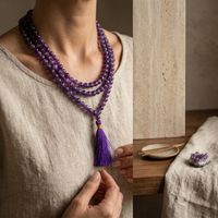 Amethyst Meditation Mala worn around the neck – meditation and spirituality | Soulolith