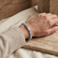 Close-up Aquamarine Crystal Bracelet – sea-blue bead texture | Soulolith