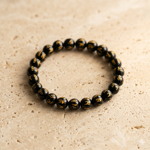 Natural Black Om Mani Bracelet – Spiritual Protection & Peace | Soulolith