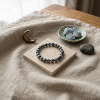 Blue K2 Azurite Crystal Bracelet on wrist – Third Eye Chakra | Soulolith