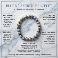 Blue K2 Azurite Crystal Bracelet chakra and meaning guide | Soulolith