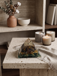 Dhan Yog Orgonite Crystal Pyramid detail view – Soulolith