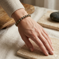 Close-up Pyrite Crystal Bracelet – golden metallic bead texture | Soulolith