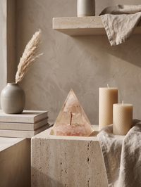Natural Rose Quartz Orgonite Pyramid styled view – Heart Chakra | Soulolith