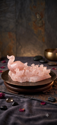 Rose Quartz duck family carving