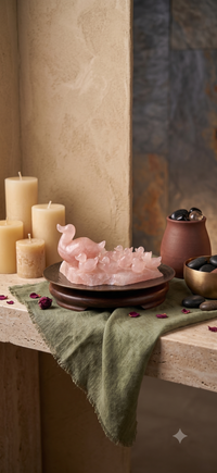 Rose Quartz duck family carving alternate view