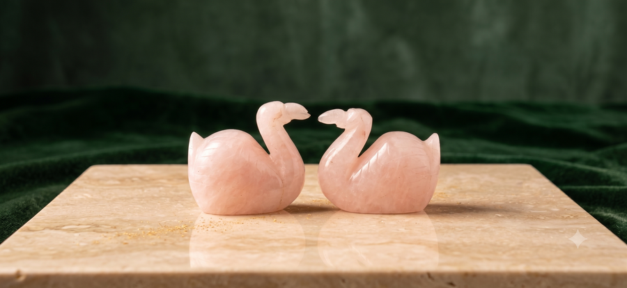 Rose Quartz swan carving