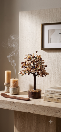 Rudraksha Gomti Chakra Pearl Tree in spiritual décor – Mindfulness | Soulolith