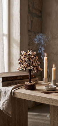 Rudraksha Gomti Chakra Pearl Tree in meditation space – Peace and Balance | Soulolith