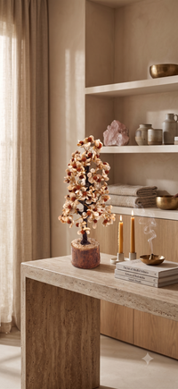 Rudraksha Cowrie Shell Bonsai Tree in home décor – Spirituality and Balance | Soulolith