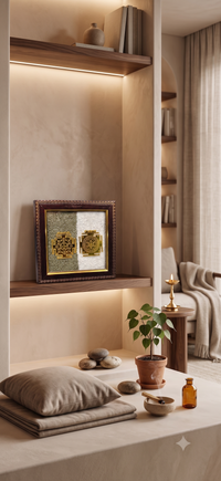 Shree Yantra (Raw Pyrite & Selenite) Frame alternate view – Soulolith